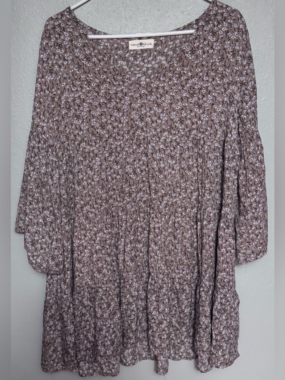 NATURAL LIFE Brown and White Floral Tiered Tunic
